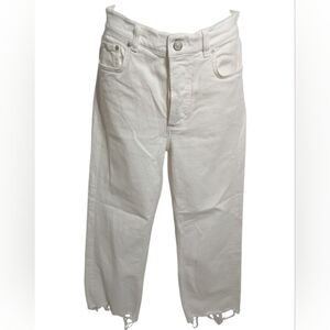 Boyish The Mikey Button Fly White Frayed Hem High Rise Crop Flare Jeans Size 25